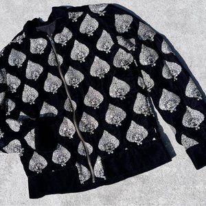 Luxury embroidered velvet bomber jacket